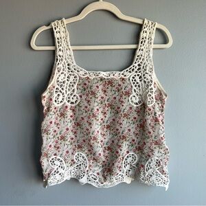 Floral Lace Trim Tank Top